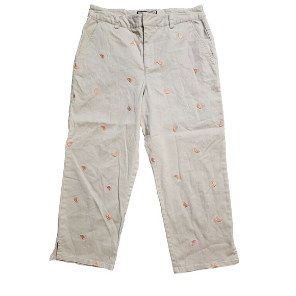 Caribbean Joe Womens Stretch Khaki Capri Cropped Pants Orange Designs Size 8 - Picture 1 of 8